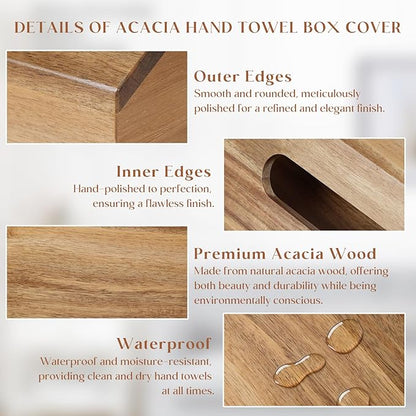 YANGQIHOME Acacia Hand Towel Box Cover Compatible with Kleenex Disposable Paper Hand Towels, Wall Mounted Paper Towel Holders, Hand Towel Holder for Bathroom, Car, Tabletop