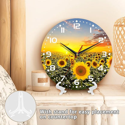 Clock for Living Room, Sunflowers Fields Under The Sunshine Wall Clock, Contemporary Home Decor Easy to Read Wall Clock for Living Room, Bedroom, Bathroom and Kitchen, 10 Inch