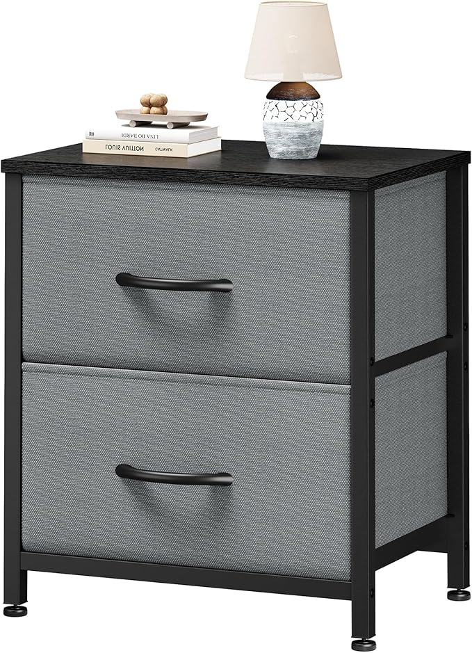 Sweetcrispy Nightstand with 2 Storage Drawers, 20" Height End Tabl Small Bed Side Furniture, Wooden Top Fabric Cabinet Kids Night Stand Mini Dresser for Bedroom, Closet, Entryway, College Dorm