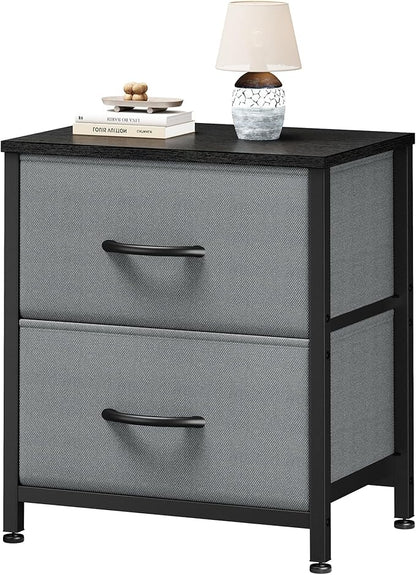 Sweetcrispy Nightstand with 2 Storage Drawers, 20" Height End Tabl Small Bed Side Furniture, Wooden Top Fabric Cabinet Kids Night Stand Mini Dresser for Bedroom, Closet, Entryway, College Dorm