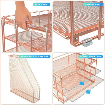 gianotter 4-Tier Paper Organizer With Magazine Holder, Desk Organizers and Accessories, Desk Accessories & Workspace Organizers, File Organizer for Office Supplies Storag (Rose Gold, 4-Tier)
