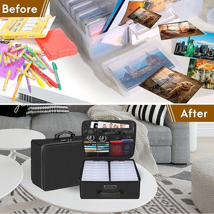 Photo Storage Box with Lock,DocSafe Fireproof Photo Organizer Box with 16 Inner 4" x 6" Photo Case(Clear),Collapsible Portable Photo Filing Safe Storage with Water-Resistant Zipper for Photos,Picture