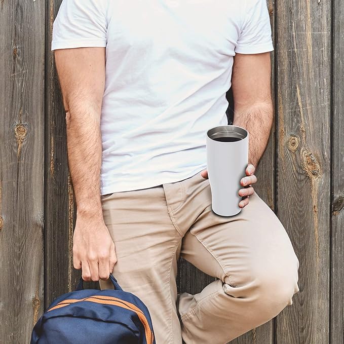 DISCOUNT PROMOS Stainless Steel Grip Travel Mugs 27 oz. Set of 10, Bulk Pack - Perfect for Coffee, Soda, Other Hot & Cold Beverages - White