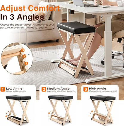 Adjustable Foot Rest Under Desk, Solid Wood Ergonomic Under Desk Footrest with Detachable Memory Foam Pad, Double Layer Foot Stool and Leg Rest with 3-Level Angle, for Home Office Gaming Chair
