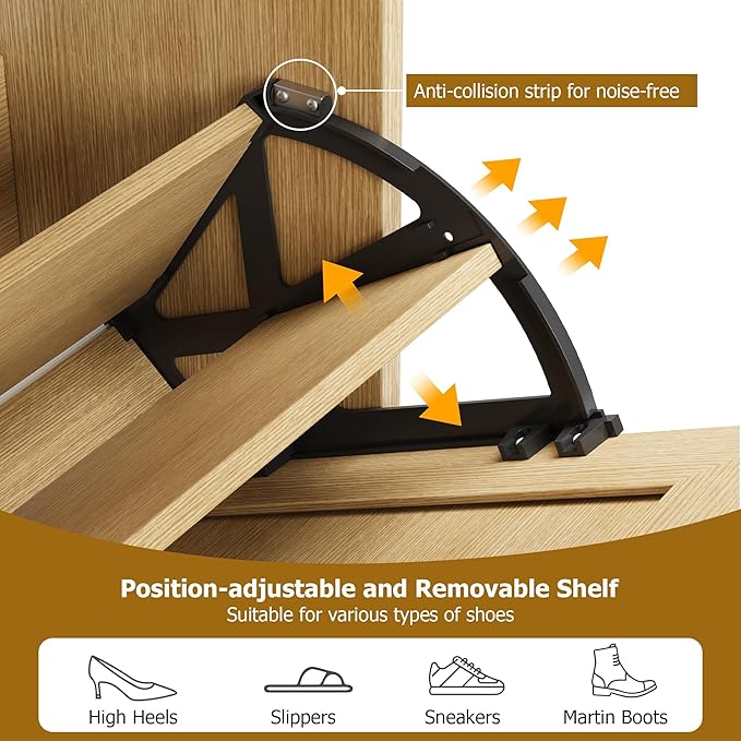 Rattan Wooden Shoe Cabinet, Freestanding 3-Flip Drawer Shoe Storage Organizer, Side Cabinet & Top Fence, Easy Assembly Shoe Rack for Entryway Hallway Living Room, Light Oak
