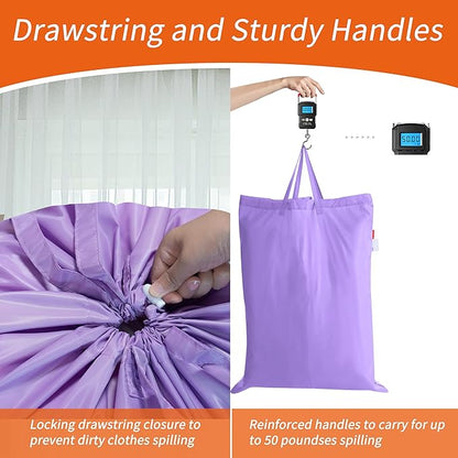 Polecasa 2 Pack Extra Heavy-Duty Laundry Bag 28x36”- Machine Washable Large Storage Bag with Reinforced Handles & Drawstring Closure & ID Tag for College Dorm Travel -Purple