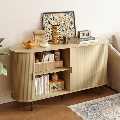 ONBRILL 55" Sideboard Buffet Cabinet with Storage, Sliding Door & Adjustable Shelf, Modern Accent Coffee Bar Console Table for Kitchen, Entryway, Oak