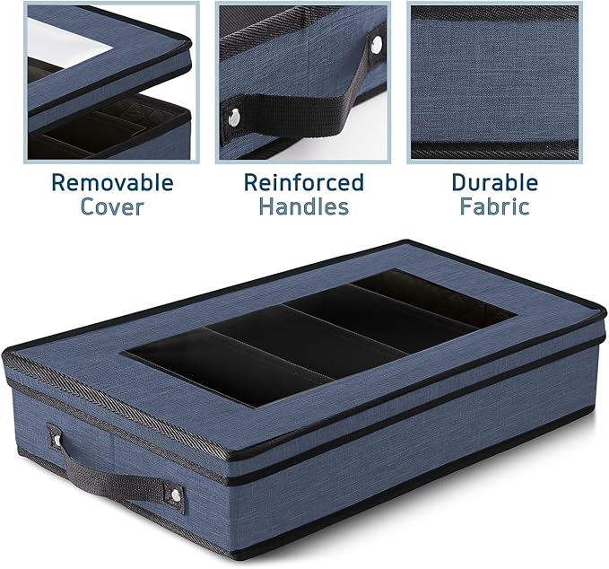 Flatware & Utensil Storage, Durable Silverware Storage Box with Padded Dividers, 5 Compartment Flatware Storage Case, Silverware Case with Handles, Protects and Organizes Cutlery, Blue