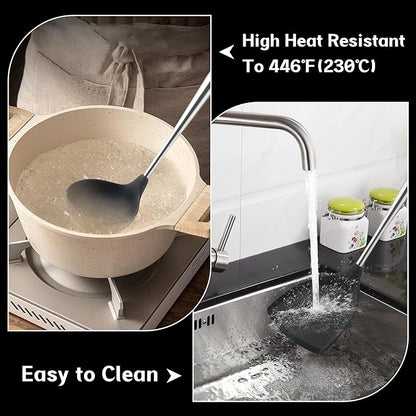 FJNATINH Silicone Spatula - Turner - Ladle - Skimmer Set Wok Utensil Set,Stainless Steel Non Stick Heat-Resistant Cooking Utensils BPA Free Kitchen Tools Cookware Wooden Handle, Pack of 4