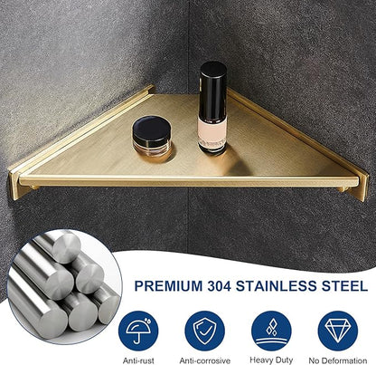 Corner Shower Foot Rest for Shaving Legs, Wall Mounted Shower Step & Shower Shelf 2 in 1, Stainless Steel Shower Foot Ledge, Heavy Duty Corner Shelf for Bathroom, Space Saving Design,Brushed Gold
