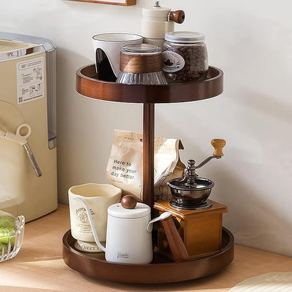 2-Tier Bamboo Rotating Makeup Organizer, 360° Spinning Vanity Organizer for Perfume & Skincare, Space-Saving Countertop Cosmetic Storage Organizer for Bathroom, Brown