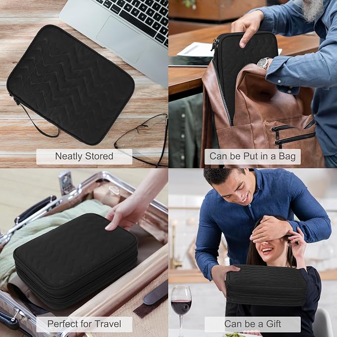 FYY Electronic Organizer, Extra Large Travel Cable Organizer Bag Pouch Portable Waterproof Double Layers All-in-One Storage Bag for iPad, Cable, Power Bank, Laptop Charger for Office, Black-Pattern