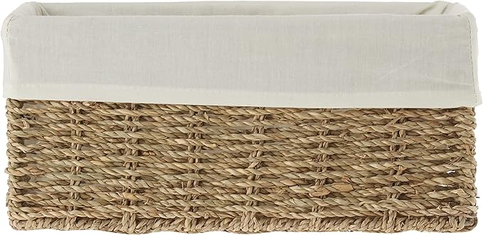 Vintiquewise(TM Seagrass Shelf Basket Lined with White Lining (Pack of 2)