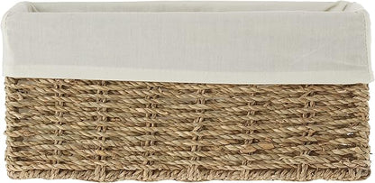 Vintiquewise(TM Seagrass Shelf Basket Lined with White Lining (Pack of 2)