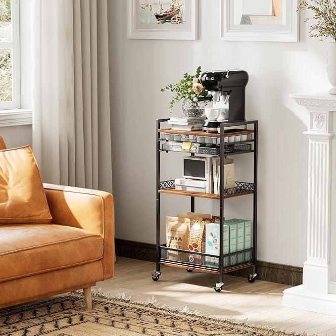 Plaviya K Cup Holder Coffee Cart, 5 Tier Coffee Station Organizer with Wheels, Coffee Pod Holder Coffee Bar Organizer Accessories, Multi-Functional Cart for Living Room, Kitchen, Breakfast Nook