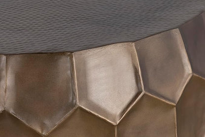 CT101 Modern Contemporary Round Aluminum Material 32" Coffee Table, Farmhouse Table with Glossy Diamond-Patterned Base Antique Gold