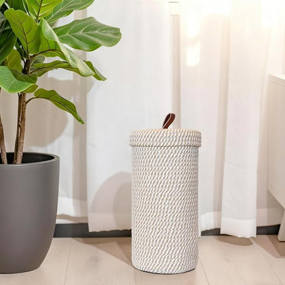 Toilet Paper Holder Handmade – Woven Cotton Toilet Paper Stand & Storage Basket with Lid, Freestanding Organizer for Bathroom, Fits 3 Mega Rolls Gradient Brown 14'' x 7''