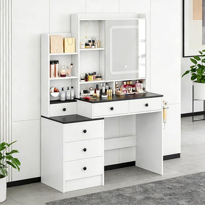 KAMABOKO Vanity Desk with Mirror and Lights, Makeup Vanity Desk with Lights 3 Colors (042 Black)