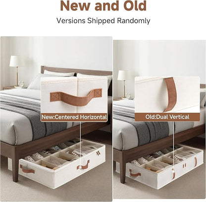 StorageWorks Underbed Shoe Storage Organizer for Closet, 2-Pack Under Bed Shoe Organizer with Bottom Support and Adjustable Dividers, Fits up to 24 Pairs, Beige
