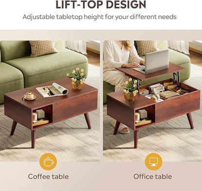 WLIVE Coffee Table for Living Room, Small Coffee Table with Storage, Lift Top Modern Wooden Dining Center Table with Storage Shelf & Hidden Compartment, 31.5" Espresso