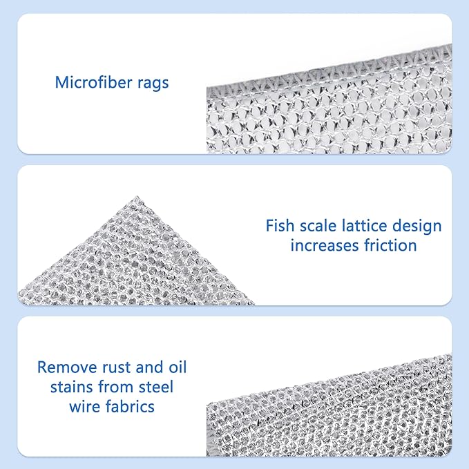 Aidoclip 10PCS Set Non-Scratch Steel Wool Dishcloth - Multi Purpose Wire Dishwashing Rags Kitchen Towels and Dishcloths Sets Durable Cleaning Pads Bathroom Home Essentials Cleaning Supplies Tools