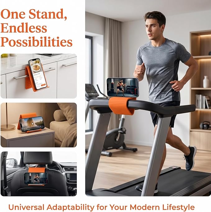Flexible Silicone Phone Stand, 20x10cm Bendable Phone Stand for Desk & Travel, Foldable Portable Airplane Phone Holder, Non Slip Tablet Mount, Gift - Orange