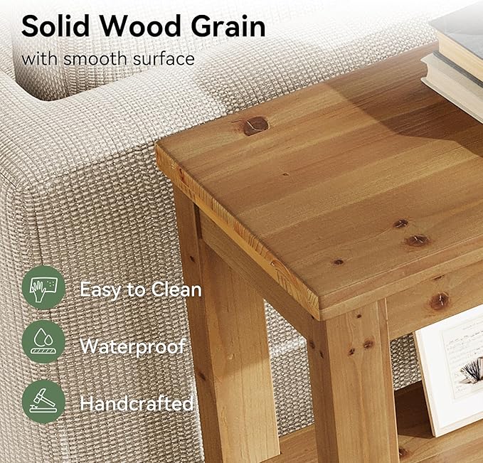 63-Inch Solid Wood Console Sofa Table, 3-Tier Narrow Farmhouse Entryway Table with 6 Storage Cubes for Living Room, Hallway, Brown