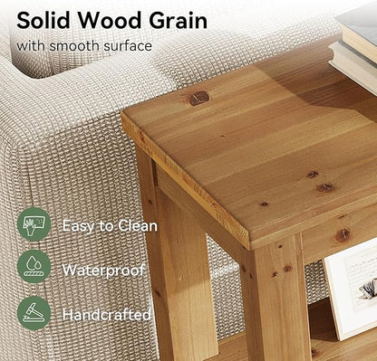 63-Inch Solid Wood Console Sofa Table, 3-Tier Narrow Farmhouse Entryway Table with 6 Storage Cubes for Living Room, Hallway, Brown