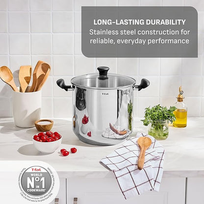 T-fal Specialty Stainless Steel 16-Quart Stock Pot with Lid, Induction Compatible, Soup Pasta Pot, Dishwasher-Safe, Oven Safe Up To 350, Silver