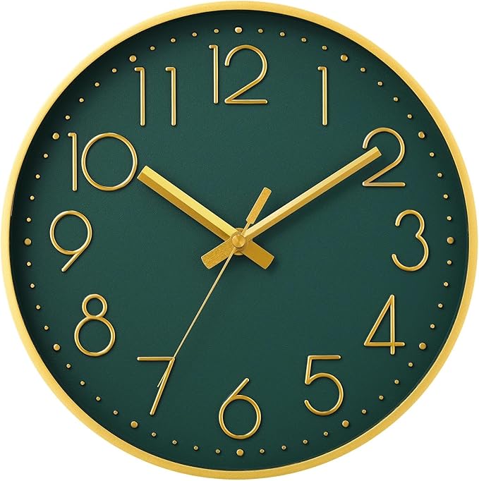 DAXSMY Wall Clock - 10 Inch Silent Non-Ticking Modern 3D Wall Clocks Battery Operated - Decorative Clock for Kitchen, Home Office, Bathroom, Bedroom(Dark Green)