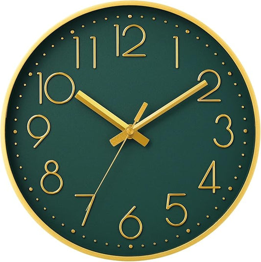 DAXSMY Wall Clock - 12 Inch Silent Non-Ticking Modern 3D Wall Clocks Battery Operated - Decorative Clock for Kitchen, Home Office, Bathroom, Bedroom, Living Room(Dark Green)