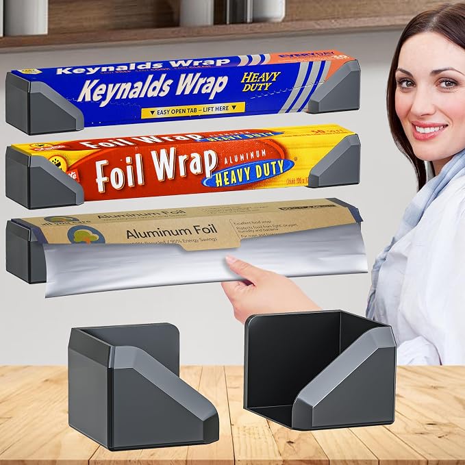 Skywin Adhesive Foil and Plastic Wrap Organizer Black, Fits Box Width up to 2.16/55mm Aluminum Foil Organization and Storage – Aluminum Foil Heavy Duty Holder Aluminum Foil Dispense