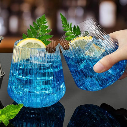 BESTSTAR 36 Pcs 12 oz Plastic Clear Ribbed Wine Glasses, Origami Ripple Disposable Champagne Glasses Elegant Whiskey Glasses Ideal for Weddings, Bars, Christmas, Halloween, Pool Party, Daily Use