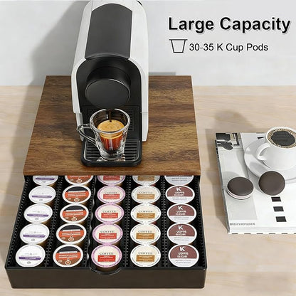 Coffee Pods Drawer Organizer Compatible with Nespresso Vertuo Pods Holds Up to 60 Small or 40 Large (Brown)