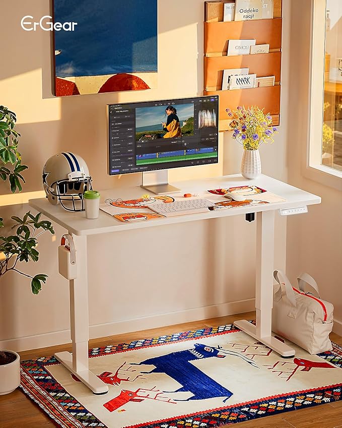 ErGear Electric Standing Desk, 44 x 24 Inches Height Adjustable Stand up Desk, Sit Stand Home Office Desk, with Two-Piece Desktop (White)