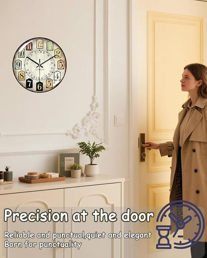 Decorative Wall Clocks Batterys Operated, Retro Wall Clock with Glass Dial, 12-Inch Dial with Roman Numerals, Silent and No Ticking, Suitable for Living Room, Bedroom, Dining Area, Workspace
