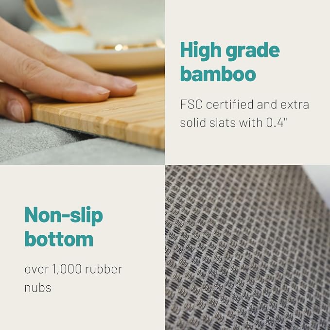 D&D Living® Sofa Tray - Flexible Couch Armrest Organizer with Anti-Slip Cork Pad | Sofa Tray with 18.5x13.4 inches, Sustainable Large Black Bamboo