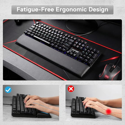 Redragon P037 Meteor L Computer Keyboard Wrist Rest Pad, Ergonomic Soft Memory Foam Wrist Support w/Anti-Slip Rubber Base, 100% 104 Keys Standard Size 17.12 x 2.87 in, 0.78 inch (20mm) Height, Black