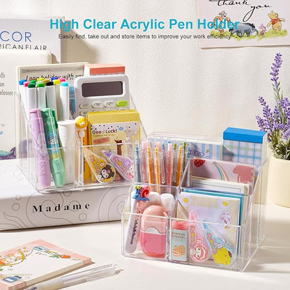 Acrylic Pencil Holder, 5-Slot Clear Pen Organizer for Desk, Cute Stationery Cup for Office, School, Home