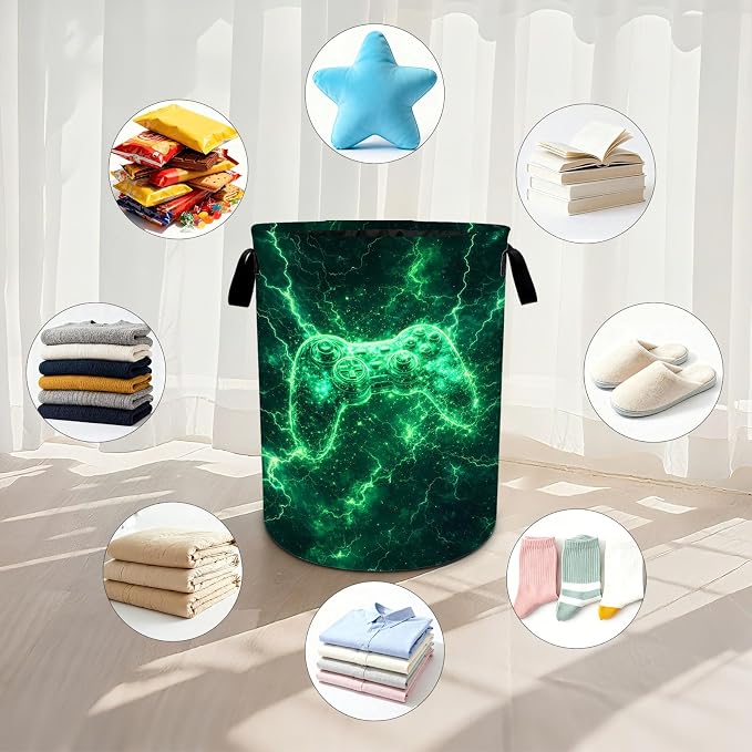 Game Laundry Basket Waterproof Laundry Hamper Foldable Laundry Bag with Handles for Bedroom, Bathroom, Office, Clothes Storage