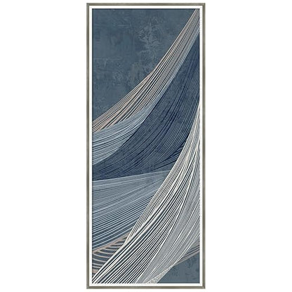 Amanti Art Framed Fabric Pinboard 17 x 41, Indigo Threads I by PI Studio Printed Modern Bulletin Board for Use as a Vision Board or Wall Organization Frame