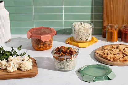 Ello Color Lock Glass Meal Prep Sets Leak-Proof Glass Food Storage Containers with Airtight BPA-Free Plastic Lids, Dishwasher, Microwave, and Freezer Safe