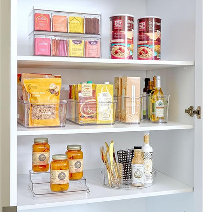iDesign XL Tea Bag Organizer for Counter, 4-Section Clear Stackable Tea Storage Drawer for Cabinet