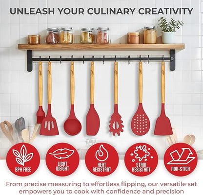 Kitchen Utensils Set, 21 Wood and Silicone Cooking Utensil Set, Non-Stick and Heat Resistant Kitchen Utensil Set, Kitchen Tools