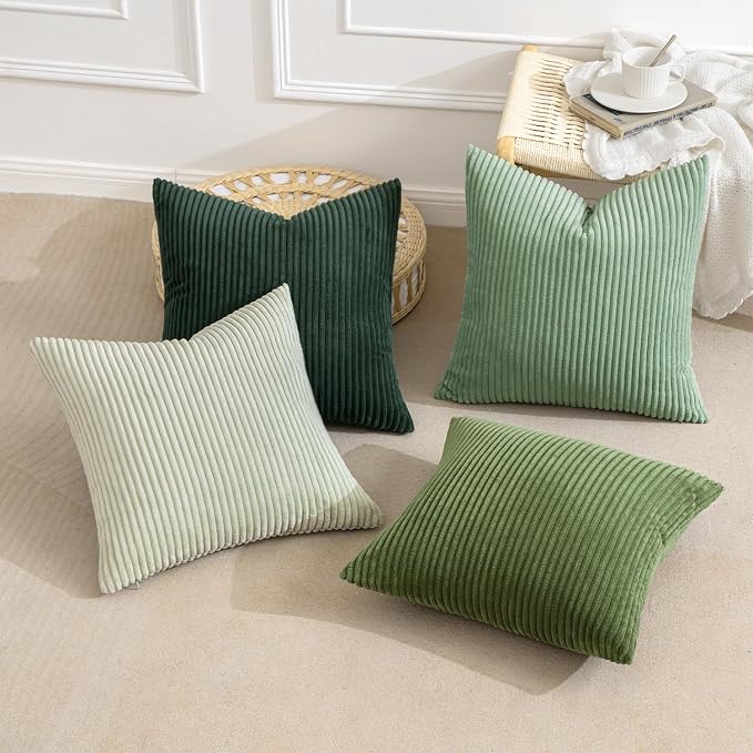 MIULEE Boho Farmhouse Sage Green Throw Pillow Covers 18x18 Inch Set of 4 Mordern Nordic Cushion Covers Soft Corduroy Spring Home Decor for Couch Bed Sofa Living Room Forest Green (Pack of 2)
