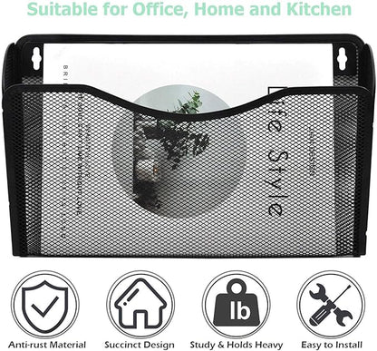EASEPRES 3 Single Pocket Mesh Hanging File Organizer, Vertical Wall Mounted Magazine File Holder, Mount Basket Mail Paper Document Folder Organizing for Office, Home and School, Black