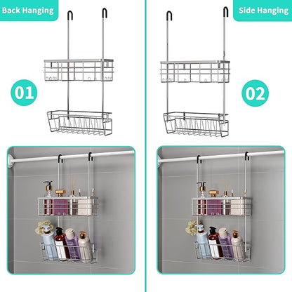HapiRm Hanging Shower Caddy Organizer - No Drilling Shower Organizer with Inclined Shelf, Rustproof & Waterproof 304 Stainless Steel Bathroom Caddy - Silver