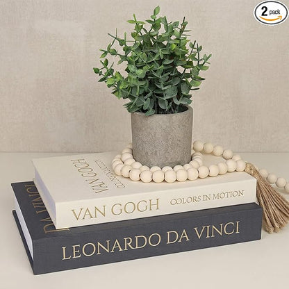 Decorative Storage Books Set of 2, Linen Cover, Gold Letters, Beige and Dark gray