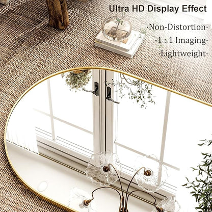 HARRITPURE 86x46 inch Full Length Mirror - Oversized Arched Mirror Aluminum Frame Full Body Floor Mirror with Stand for Living Room,Bedroom,Cloakroom,Gold