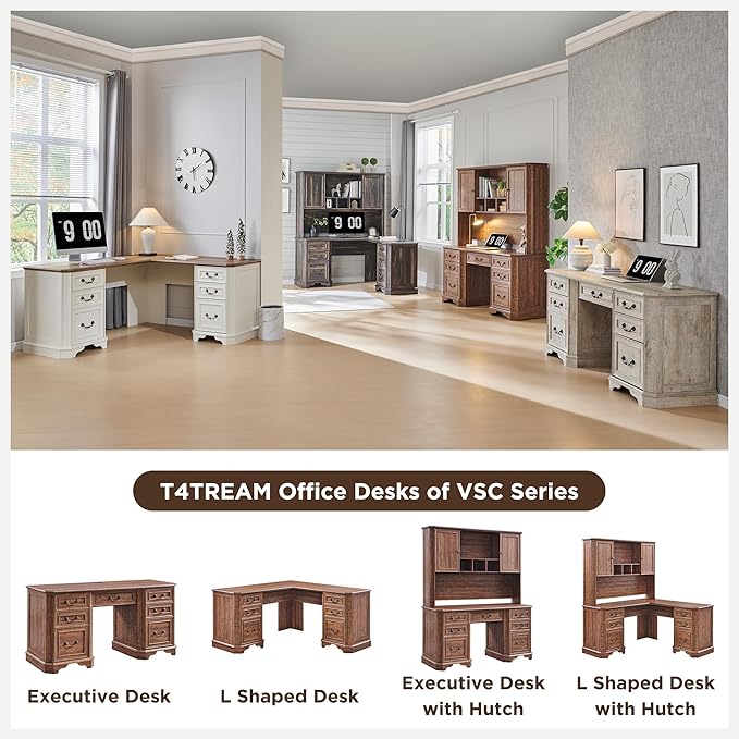 T4TREAM 59" Farmhouse Wood Desk Hutch with Ample Storage, Only Match VSC Series Farmhouse Desk (Reclaimed Barnwood)